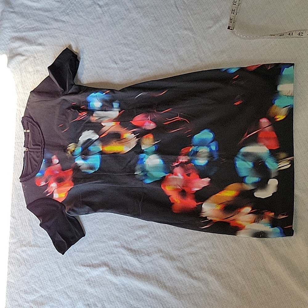 Elie Tahari Black Red Floral Dress Size 10  EUC - Picture 2 of 11